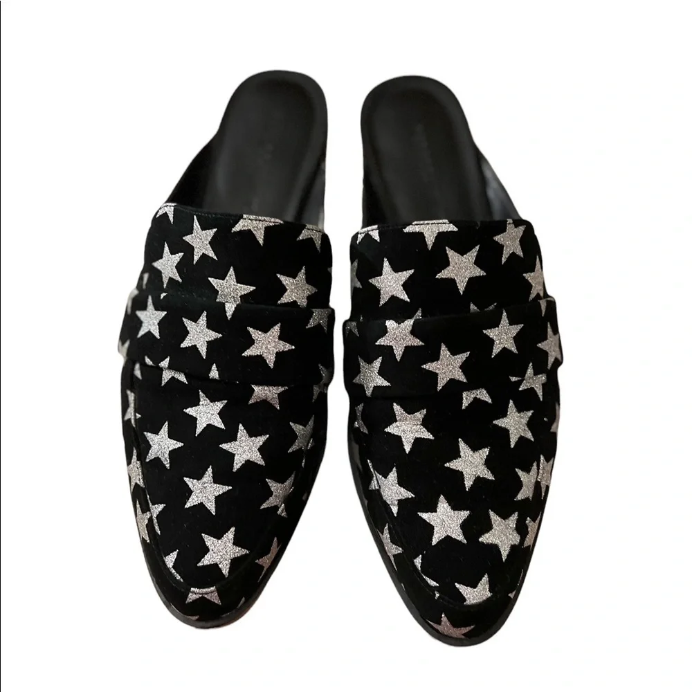 Rebecca Minkoff Black Mika In Galaxy Print Mules/Slides